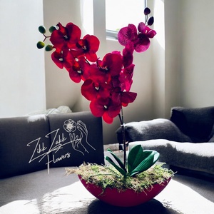 Vörös orchidea virágkompozíció - otthon & életmód - dekoráció - virágdísz és tartó - csokor & virágdísz - Meska.hu