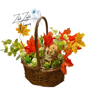 Őszi kosár dísz mókussal - otthon & életmód - dekoráció - asztal és polc dekoráció - asztaldísz - Meska.hu