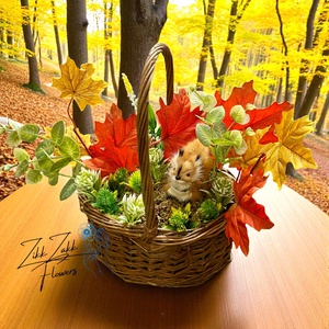 Őszi kosár dísz mókussal - otthon & életmód - dekoráció - asztal és polc dekoráció - asztaldísz - Meska.hu