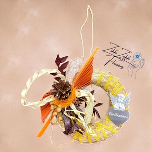 Őszi koszorú narancs árnyalatokkal - otthon & életmód - vallás - temetkezési tárgy - sírkoszorú, kegyeleti koszorú - Meska.hu