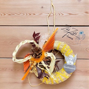 Őszi koszorú narancs árnyalatokkal - otthon & életmód - vallás - temetkezési tárgy - sírkoszorú, kegyeleti koszorú - Meska.hu