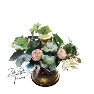 Zöld-barack mécses dísz rózsákkal - otthon & életmód - vallás - temetkezési tárgy - sírdísz, kegyeleti dísz - Meska.hu