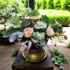 Zöld-barack mécses dísz rózsákkal - otthon & életmód - vallás - temetkezési tárgy - sírdísz, kegyeleti dísz - Meska.hu