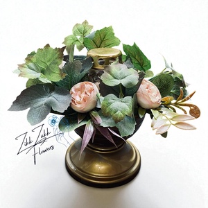 Zöld-barack mécses dísz rózsákkal - Meska.hu