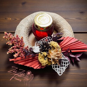 Őszi Koszorú  Bordó és Arany Díszítéssel - otthon & életmód - vallás - temetkezési tárgy - temetői gyertyák, mécsesek - Meska.hu