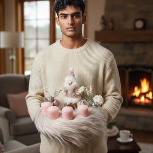 Rózsaszín Plüss Adventi Koszorú  Télapóval, Karácsony, Adventi díszek, Adventi koszorú, , MESKA