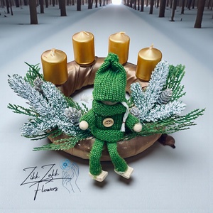 Zöld Téli Manós Adventi Koszorú  Arany Gyertyákkal - karácsony - adventi díszek - adventi koszorú - Meska.hu