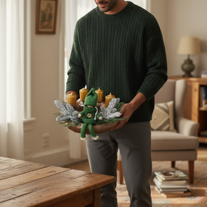 Zöld Téli Manós Adventi Koszorú  Arany Gyertyákkal, Karácsony, Adventi díszek, Adventi koszorú, , MESKA