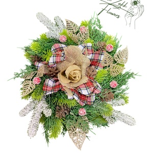 Karácsonyi Ajtódísz  Természetes Hangulatban, Skót Masnival - karácsony - karácsonyi lakásdekoráció - karácsonyi ajtódíszek - Meska.hu