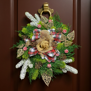 Karácsonyi Ajtódísz  Természetes Hangulatban, Skót Masnival - karácsony - karácsonyi lakásdekoráció - karácsonyi ajtódíszek - Meska.hu