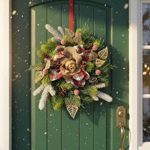 Karácsonyi Ajtódísz  Természetes Hangulatban, Skót Masnival - karácsony - karácsonyi lakásdekoráció - karácsonyi ajtódíszek - Meska.hu