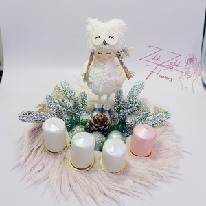 Adventi Koszorú  Téli Angyalka és Pasztell Gyertyák Díszítéssel, Karácsony, Adventi díszek, Adventi asztaldísz, , MESKA