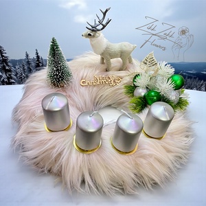 Adventi Koszorú  Fehér Szarvassal , Karácsony, Adventi díszek, Adventi koszorú, , MESKA