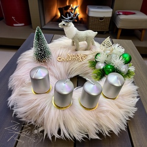Adventi Koszorú  Fehér Szarvassal  - karácsony - adventi díszek - adventi koszorú - Meska.hu