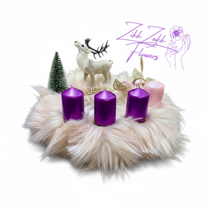 Adventi Koszorú  Fehér Szarvassal és Lila Gyertyákkal - karácsony - adventi díszek - adventi koszorú - Meska.hu