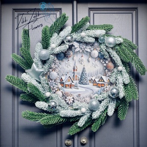 Ajtódísz LED-es  Téli falu ezüst díszekkel - Meska.hu