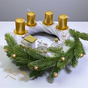 Adventi Koszorú  Fehér-Arany Vonatos Díszítéssel, Karácsony, Adventi díszek, Adventi koszorú, , MESKA