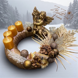 Adventi koszorú  Arany Angyal Ünnepe - karácsony - adventi díszek - adventi koszorú - Meska.hu