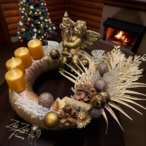 Adventi koszorú  Arany Angyal Ünnepe - karácsony - adventi díszek - adventi koszorú - Meska.hu