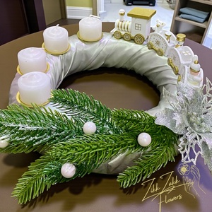 Adventi koszorú � fehér vonatos - karácsony - adventi díszek - adventi koszorú - Meska.hu
