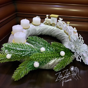 Adventi koszorú � fehér vonatos - karácsony - adventi díszek - adventi koszorú - Meska.hu