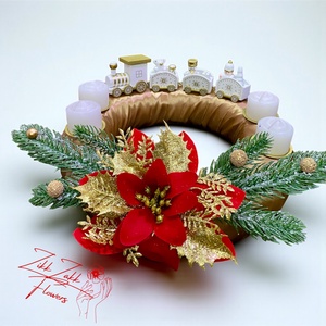 Adventi koszorú  pirosarany csillogó, Karácsony, Adventi díszek, Adventi koszorú, , MESKA