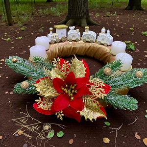 Adventi koszorú  pirosarany csillogó - karácsony - adventi díszek - adventi koszorú - Meska.hu