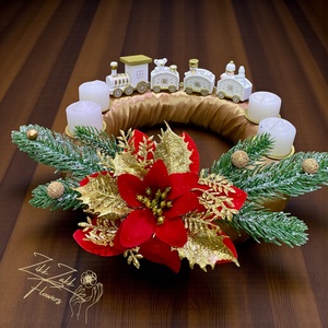 Adventi koszorú  pirosarany csillogó - karácsony - adventi díszek - adventi koszorú - Meska.hu