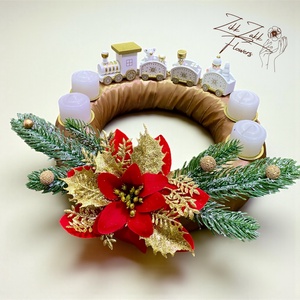 Adventi koszorú  pirosarany csillogó - karácsony - adventi díszek - adventi koszorú - Meska.hu