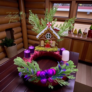 Adventi koszorú � mézeskalács házikós - karácsony - adventi díszek - adventi koszorú - Meska.hu