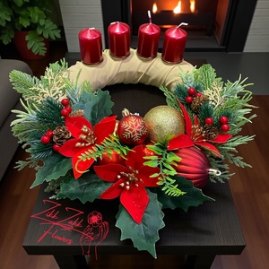 Adventi koszorú  piros-arany klasszikus, Karácsony, Adventi díszek, Adventi koszorú, , MESKA