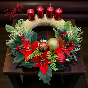 Adventi koszorú  piros-arany klasszikus - karácsony - adventi díszek - adventi koszorú - Meska.hu