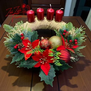 Adventi koszorú  piros-arany klasszikus - karácsony - adventi díszek - adventi koszorú - Meska.hu