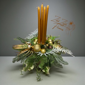 Arany gyertyás ünnepi asztaldísz  talpas váza - karácsony - adventi díszek - adventi asztaldísz - Meska.hu