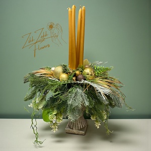 Arany gyertyás ünnepi asztaldísz  talpas váza - karácsony - adventi díszek - adventi asztaldísz - Meska.hu