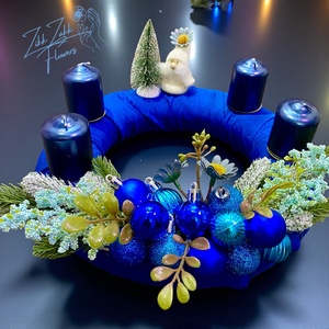 Kék Adventi Asztaldísz  Tél Tündére és Csillogó Díszek - karácsony - adventi díszek - adventi koszorú - Meska.hu