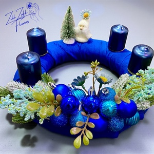 Kék Adventi Asztaldísz  Tél Tündére és Csillogó Díszek - karácsony - adventi díszek - adventi koszorú - Meska.hu