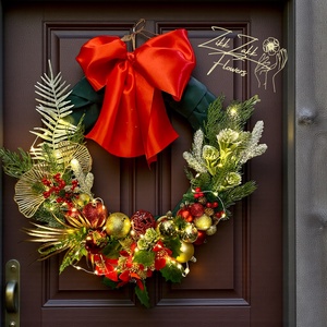 PIROS MASNIS ARANYZÖLD KARÁCSONYI AJTÓDÍSZ (LED fényfüzérrel) - Meska.hu