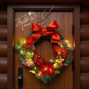 Karácsonyi Ajtódísz  Piros-Arany Masnis, LED-es  - karácsony - adventi díszek - adventi ajtódísz - Meska.hu