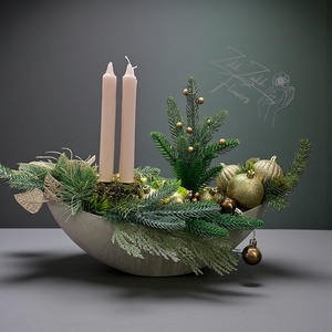 Adventi asztaldísz  BézsGold csónak alakú tálban (4 bézs gyertyával), Karácsony, Adventi díszek, Adventi asztaldísz, , MESKA