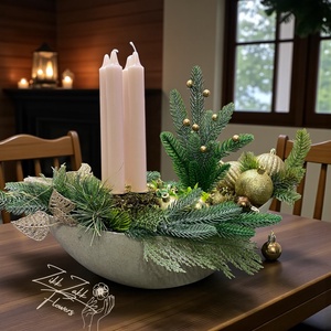 Adventi asztaldísz  BézsGold csónak alakú tálban (4 bézs gyertyával) - karácsony - adventi díszek - adventi asztaldísz - Meska.hu