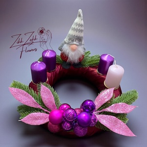 Adventi koszorú  Lila manós, pinklila díszítéssel, Karácsony, Adventi díszek, Adventi koszorú, , MESKA