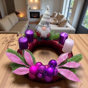 Adventi koszorú  Lila manós, pinklila díszítéssel - karácsony - adventi díszek - adventi koszorú - Meska.hu