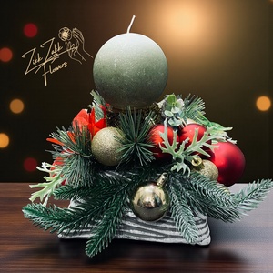 Karácsonyi dísz  pasztell rózsaszín gyertyás kompozíció kúp alakú tálban , Karácsony, Adventi díszek, Adventi asztaldísz, , MESKA