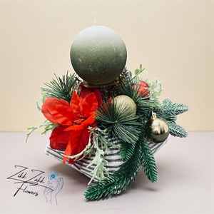 Karácsonyi dísz  pasztell rózsaszín gyertyás kompozíció kúp alakú tálban  - karácsony - adventi díszek - adventi asztaldísz - Meska.hu