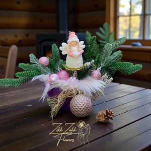 Karácsonyi dísz  rózsaszín angyalkás, mini asztaldísz, Karácsony, Adventi díszek, Adventi asztaldísz, , MESKA