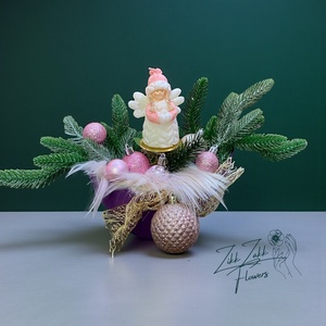 Karácsonyi dísz  rózsaszín angyalkás, mini asztaldísz - karácsony - adventi díszek - adventi asztaldísz - Meska.hu