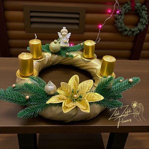 Adventi koszorú  arany gyertyák, arany amarillisz virággal - karácsony - adventi díszek - adventi koszorú - Meska.hu