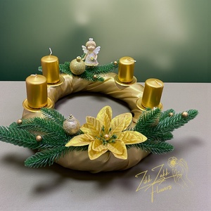 Adventi koszorú  arany gyertyák, arany amarillisz virággal - karácsony - adventi díszek - adventi koszorú - Meska.hu