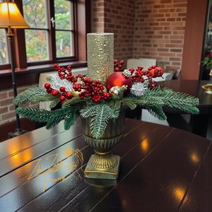 Arany-barna ünnepi dísz talpas kaspóban, Karácsony, Adventi díszek, Adventi asztaldísz, , MESKA